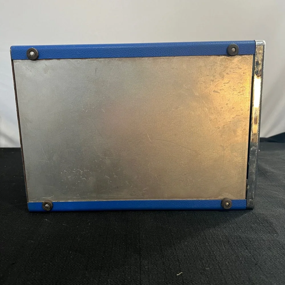 Vintage Blue Faux Leather Napkin Dispenser Chrome Metal Retro Diner Cafe Style